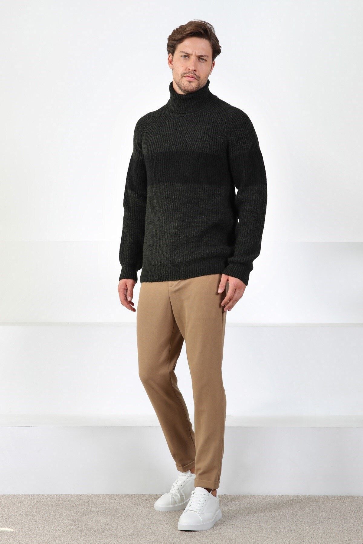Ferraro-Khaki/black Turtleneck Alpaca Wool Sweater 3