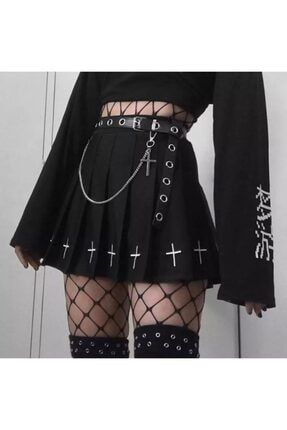 Harajuku Gothic Punk Haç Işlemeli Etek Pop32156a