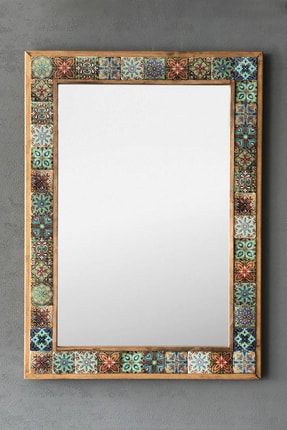 Masif Çerçeveli Mozaik Taş Ayna 53 Cm X 73 Cm Tile Mozaik Seramik Desenli AYN5070-001