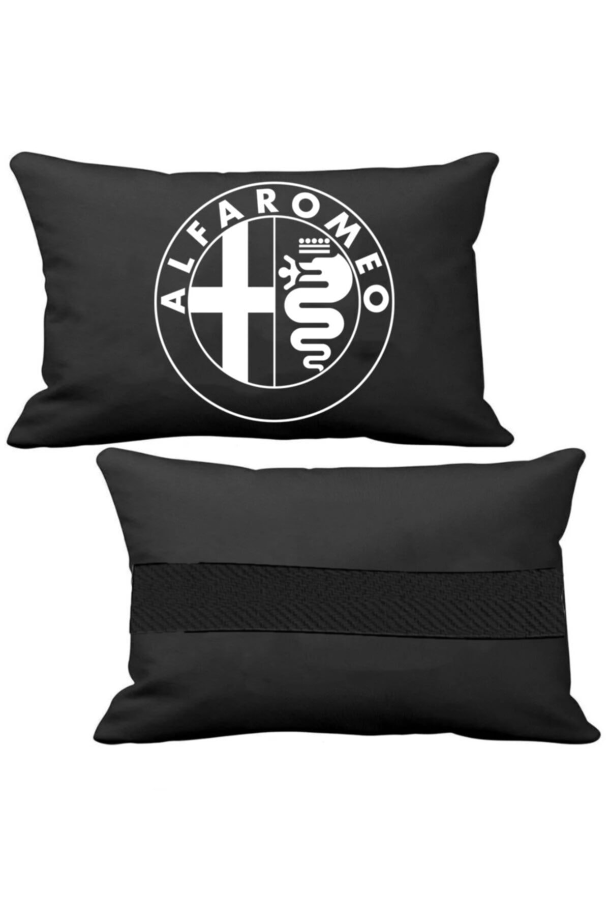 Öziron Alfa Romeo 147 Oto Koltuk Boyun Yastığı 2 Adet Amblem Logolu Siyah Ortopedik Yastık
