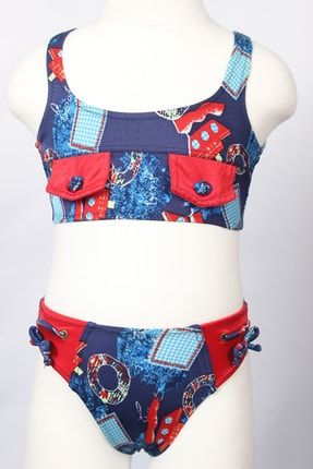 Ayl Kız Çocuk Lacivert Bustiyer Model Empirme Alt Üst Bikini Takım 149 ÇBE149