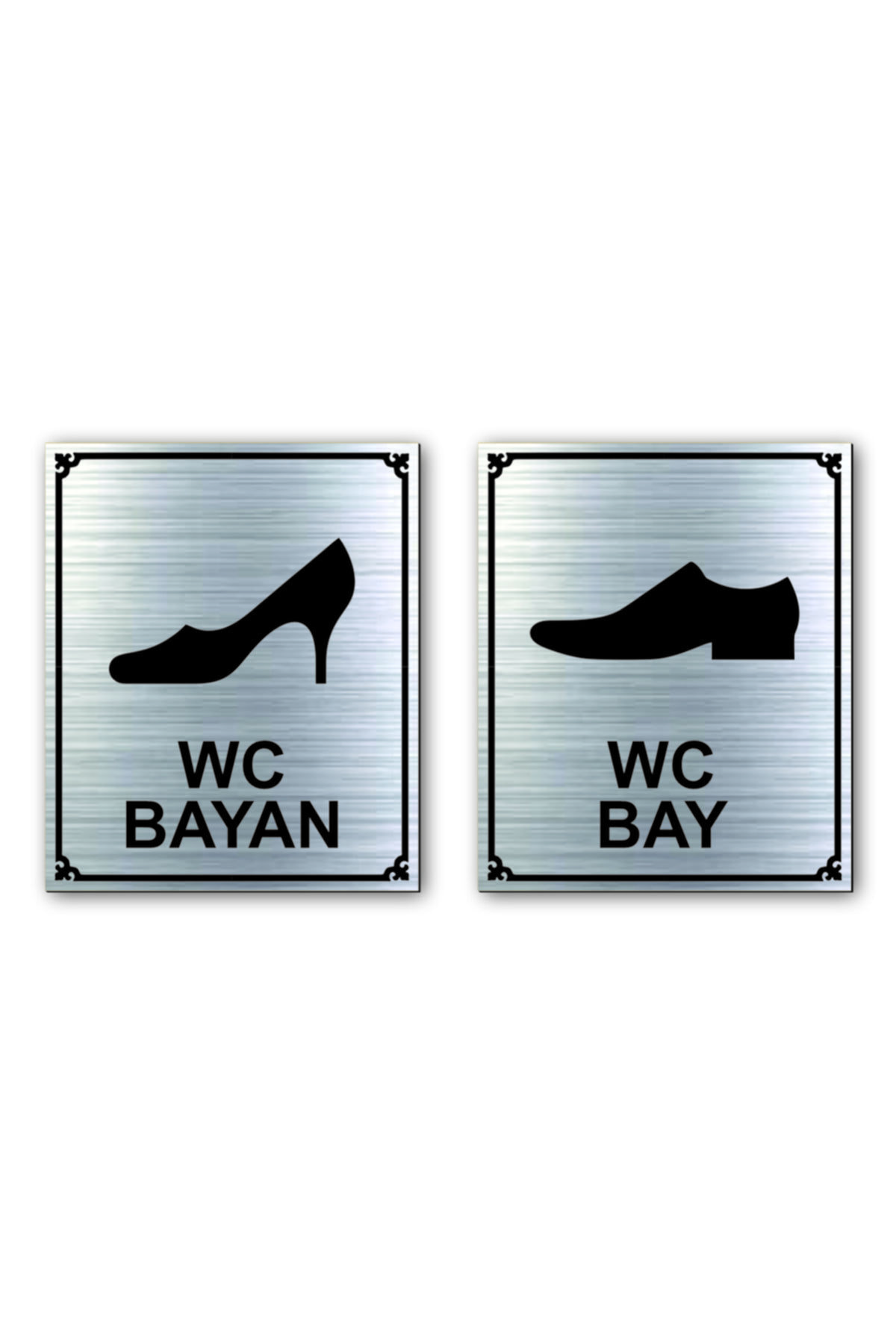 Wc Door Warning - 2 Pcs Directional Sign Silver 10 Cm X 12 Cm Rezopal Sign