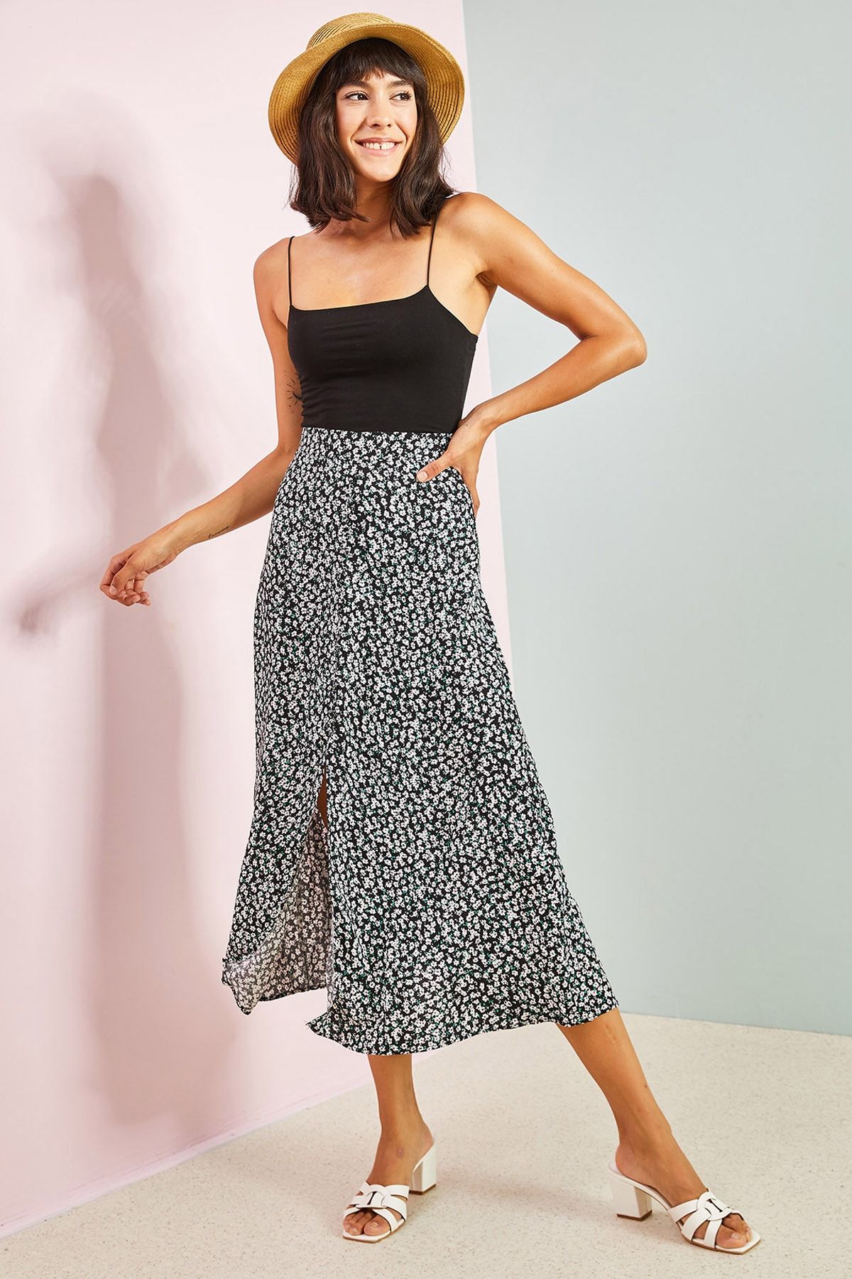 Black and sale white viscose skirt