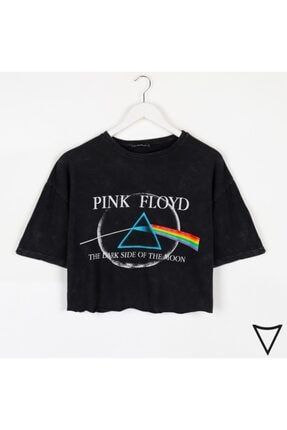 Pink Floyd Baskılı Yıkamalı Oversize Crop Tshirt 816E0579