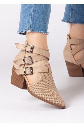 Bella Kadın Özel Tasarım Toka Ayarlı Arkadan Fermuarlı Ten Rengi Yazlık Ayakkabı P14S2072