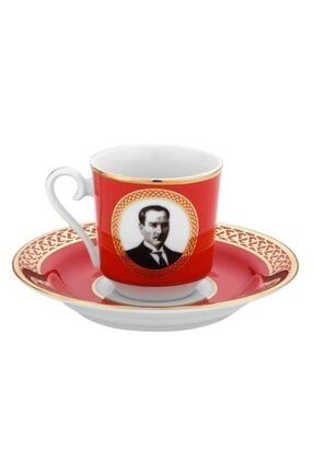 2 Li Atatürk Kahve Fincan Takımı Kırmızı GZ04KT01460 KIRMIZI
