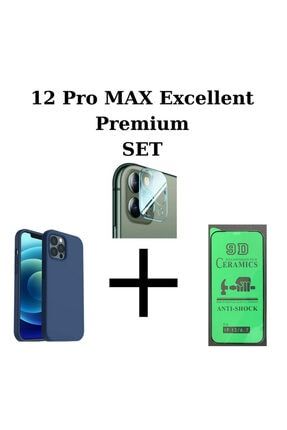 Apple Iphone 12 Pro Max Tam Kaplayan Seramik + Lacivert Lansman + Kamera Koruma Camı 3'lüset TYC00189100290