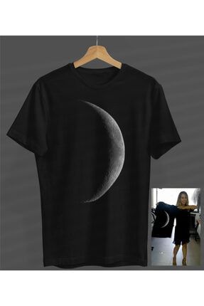 Unisex Kadın-erkek Ay Moon Hilal Siyah Yuvarlak Yaka T-shirt S23358046370SİYAHNVM