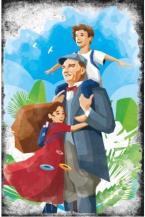 Çocuklarla Mustafa Kemal Atatürk Serisi 1 Retro Vintage Ahşap Poster 5358800638468
