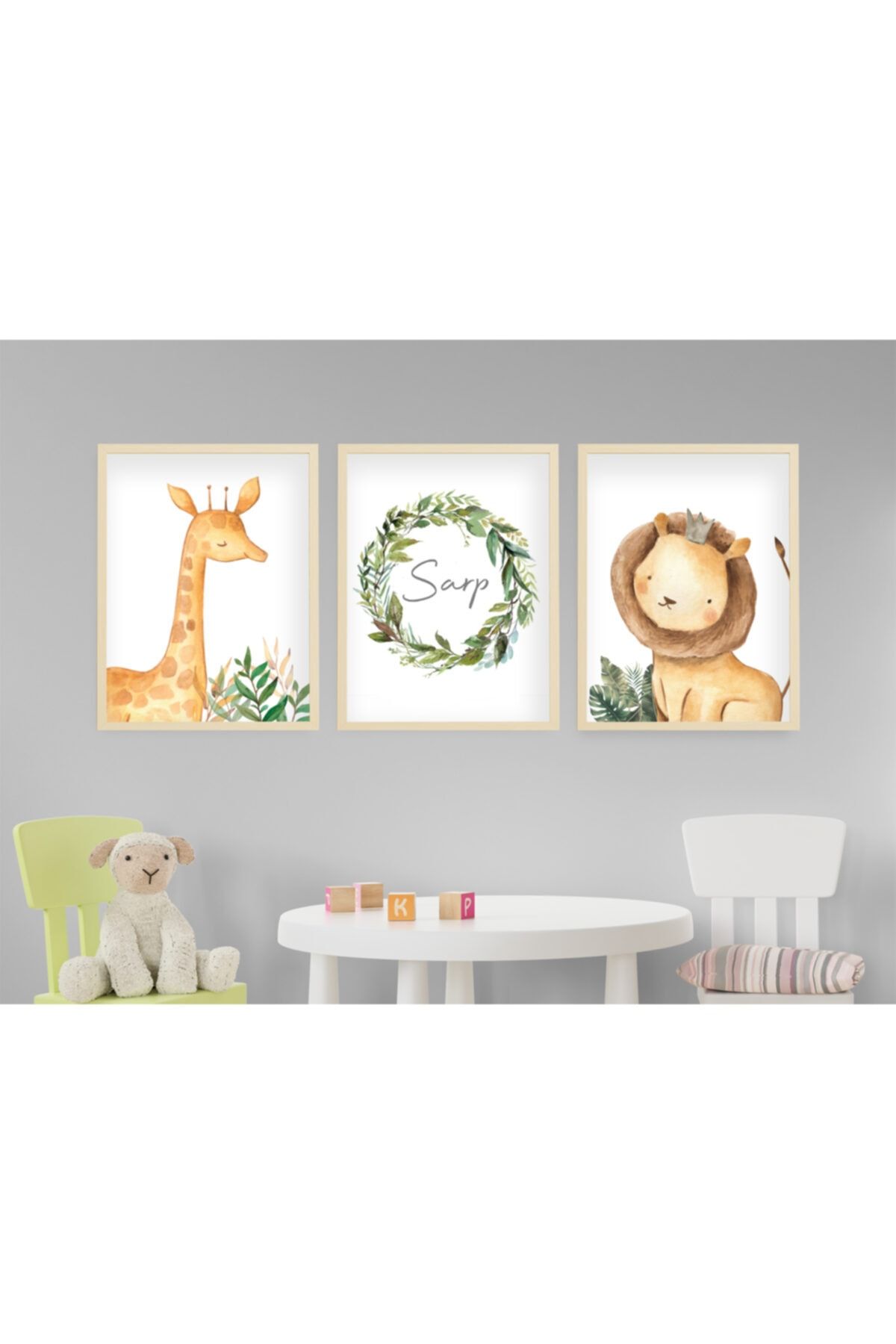 Ya&mu Tablosetleri 3 Adet 33 X 45cm Büyük Boy Ahşap Çerçeveli Bebek, Çocuk Odası Tablo Seti