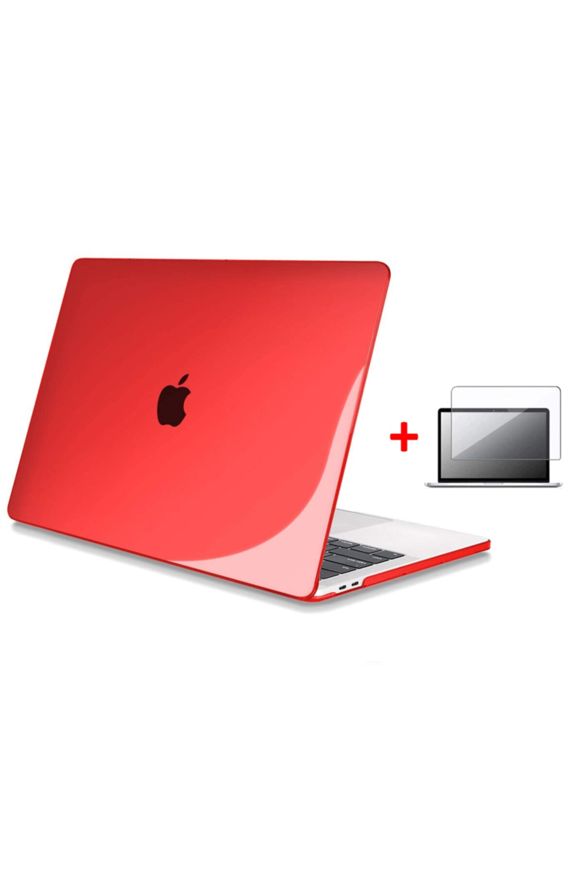 Apple Macbook Air 13" M1 A2337 2020 Uyumlu Kristal Kırmızı Koruma Kılıfı Kapak + Ekran Filmi