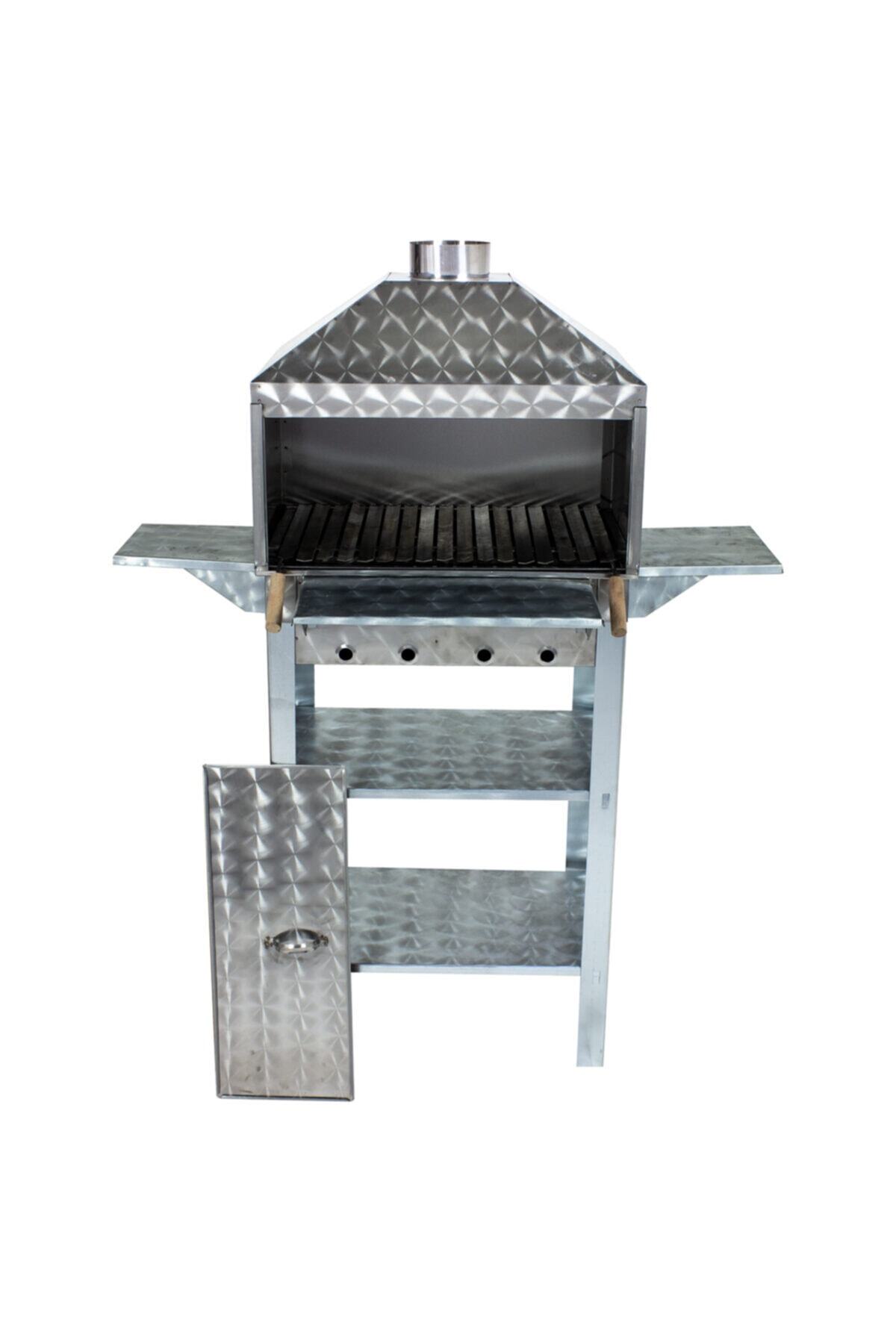 Mth-25 Lüx Davlumbazlı Kapaklı Bacalı Lama Izgaralı Mangal (2 Tekerlekli) 3