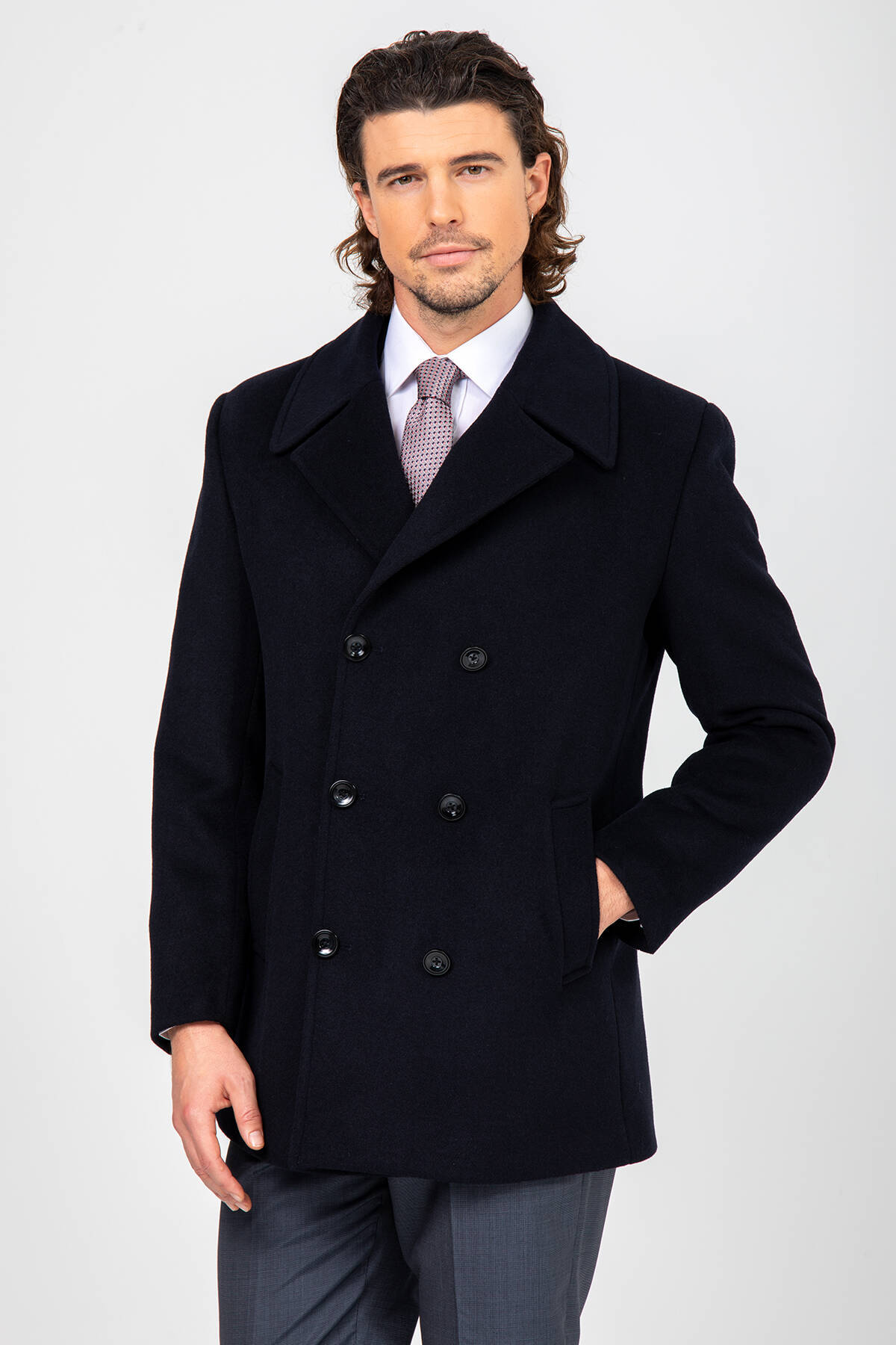  کاپشن مردانه یقه چلچله‌ای معمولی سرمه‌ای رنگ