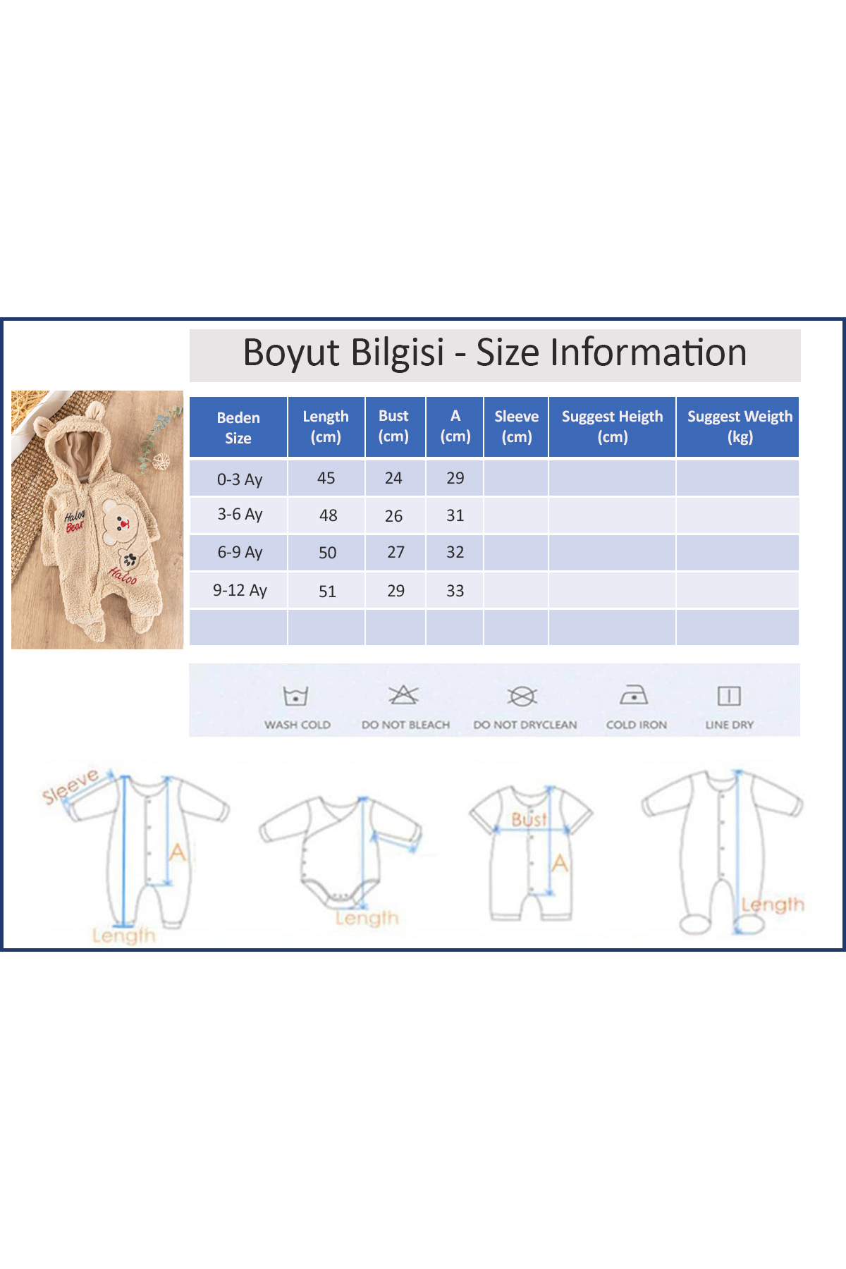 Babymod Ayıcık Figürlü Kapüşonlu Kışlık Welsoft Bebek Tulum fotoğrafı 6 (önizleme)