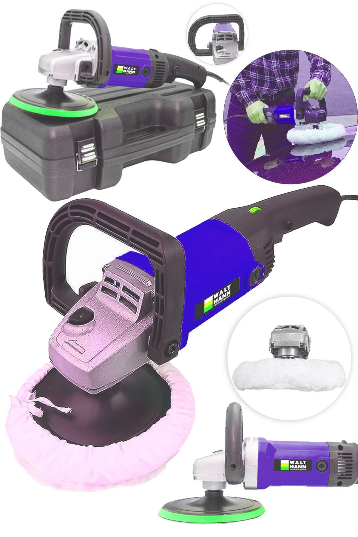 WaltMann Devir Ayarlı Polisaj Makinesi 1800 Watt 180mm 6 Kademeli Pasta Cila Kiti