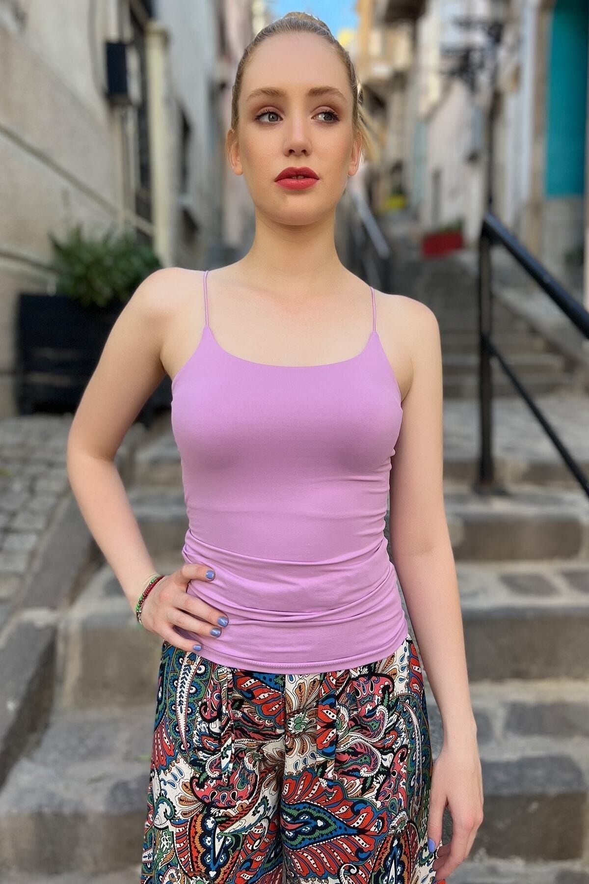 CİDDE-Women's Long String Tank Top - Lilac/M 1