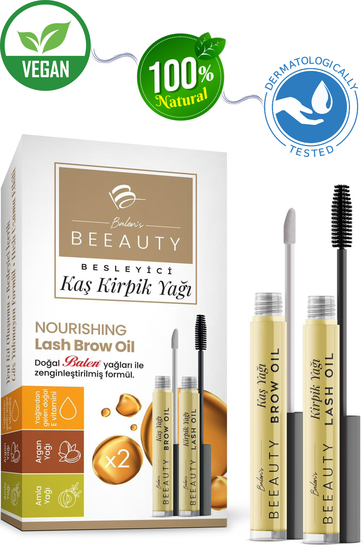 Balen's Beeauty Kaş Yağı & Kirpik Yağı - (Amla Yağı - Argan Yağı - E Vitamini) Tek Paket 2 ürün
