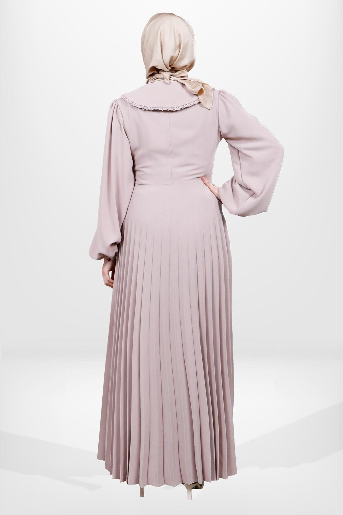 پیراهن پوشیده زنانه دکمه تفصیلی SPEP PILISE BEJ COLOR HIJAB 5564 Beyza