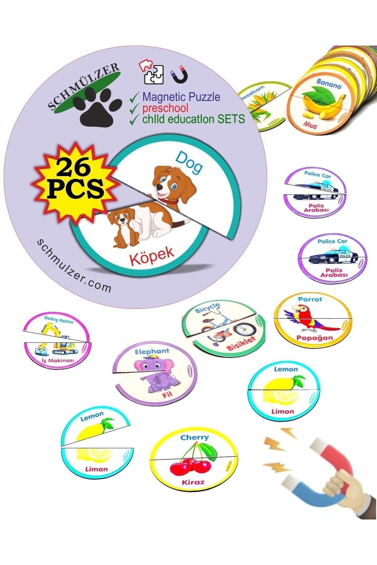 Schmülzer Buzdolabı Mıknatıslı Ingilizce Türkçe Eşleştirmeli Manyetik Puzzle Çocuk Eğitici Oyuncak 26 Parça fotoğrafı 4 (önizleme)