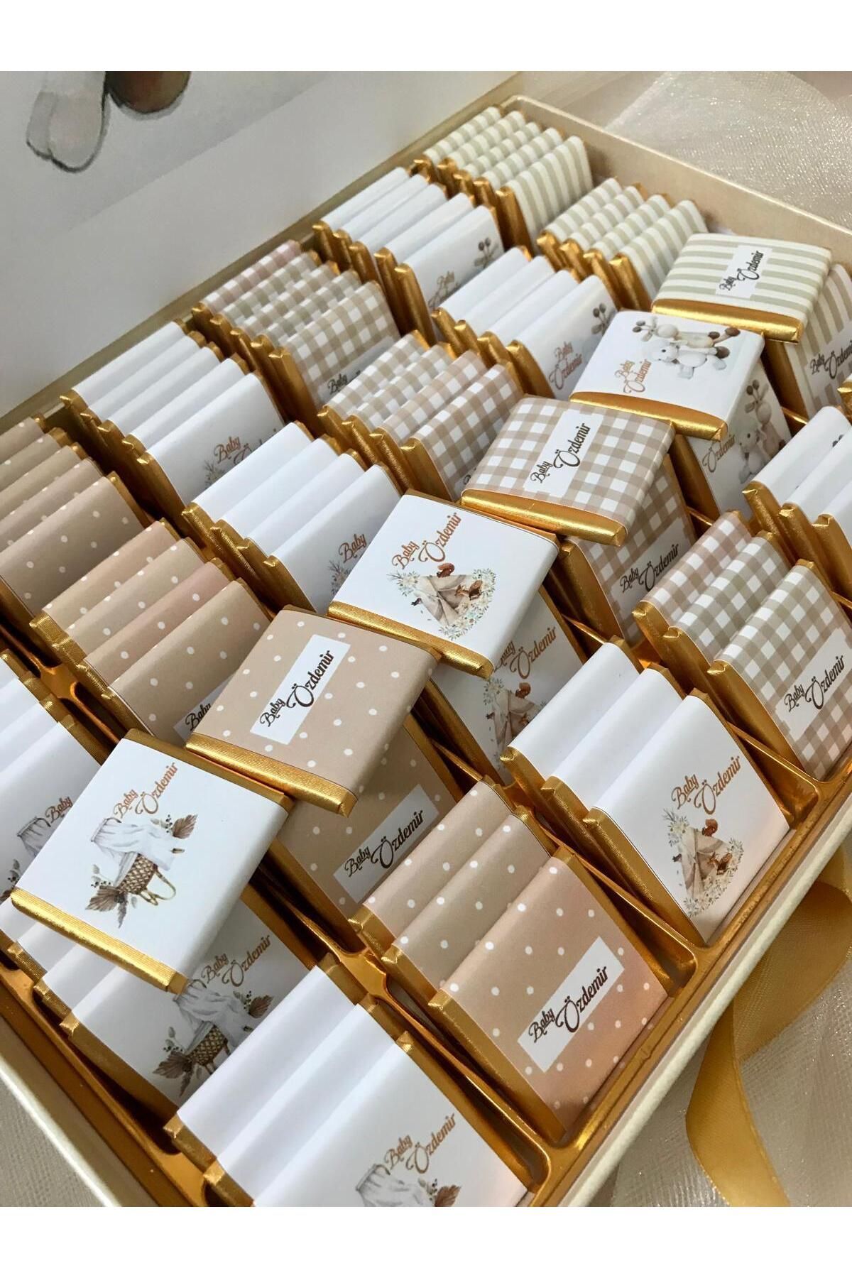 Minemiss Tasarım Lüks Kutulu İsme Özel Tasarım Kız-Erkek Bebek Çikolatası 100 Adet Dogum-Yaş Günü-Hediyelik Çikolata fotoğrafı 2 (önizleme)