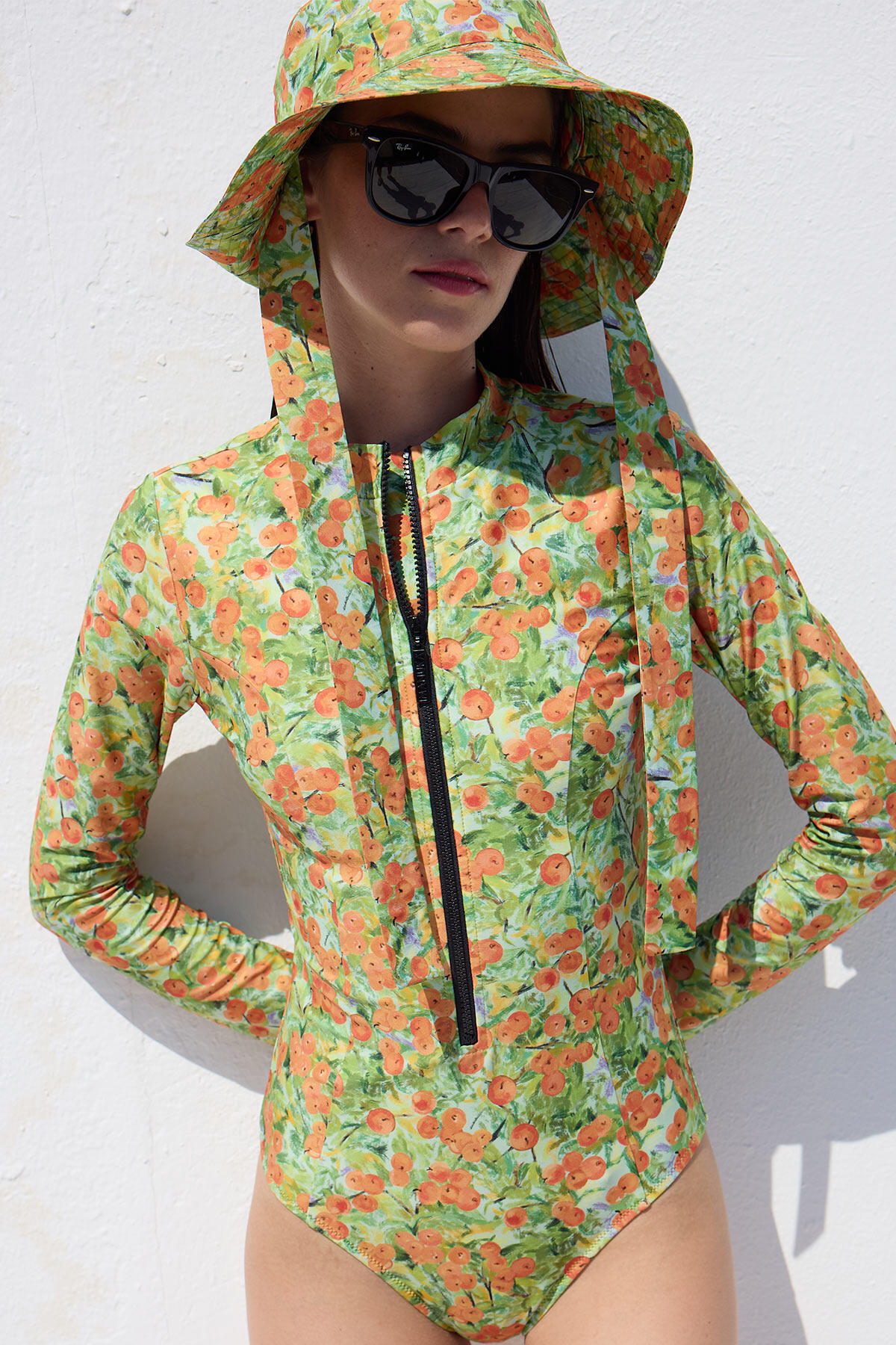 Manuka-PEACH Color Patterned Zippered Surfing Swimsuit 8