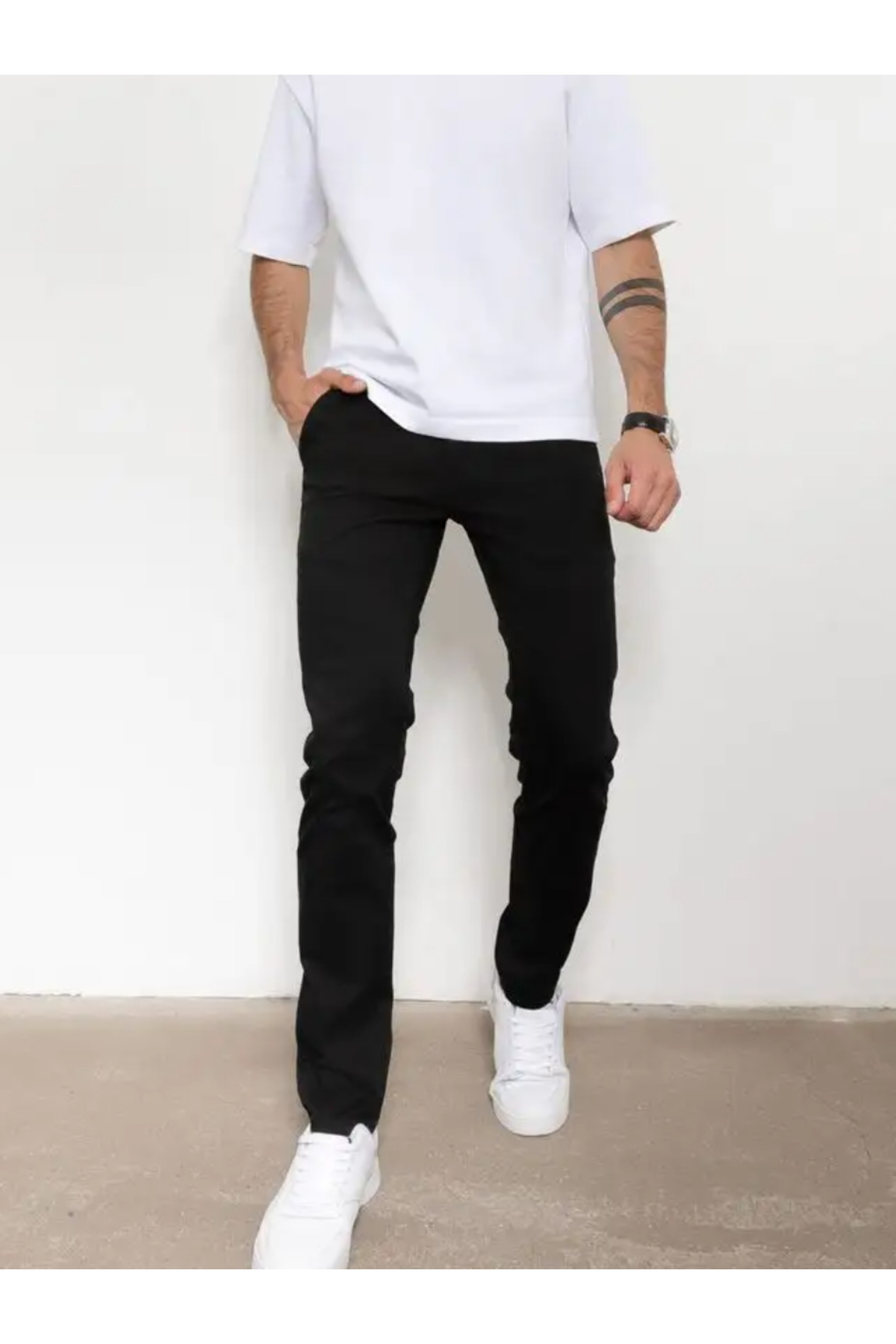 Erkek Siyah Slim Fit Likralı Dar Paça Kot Pantolon Denim Jean