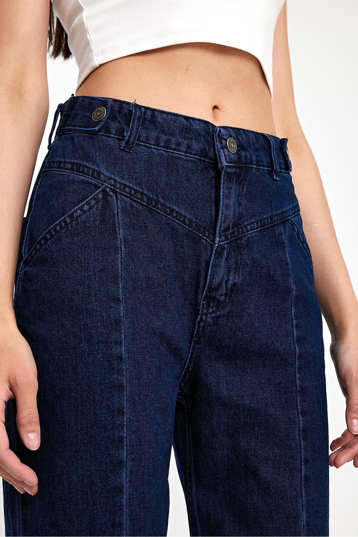 Basicpark-Denim drept 100% bumbac bleumarin - Detaliu cusaturi cu nervuri 7