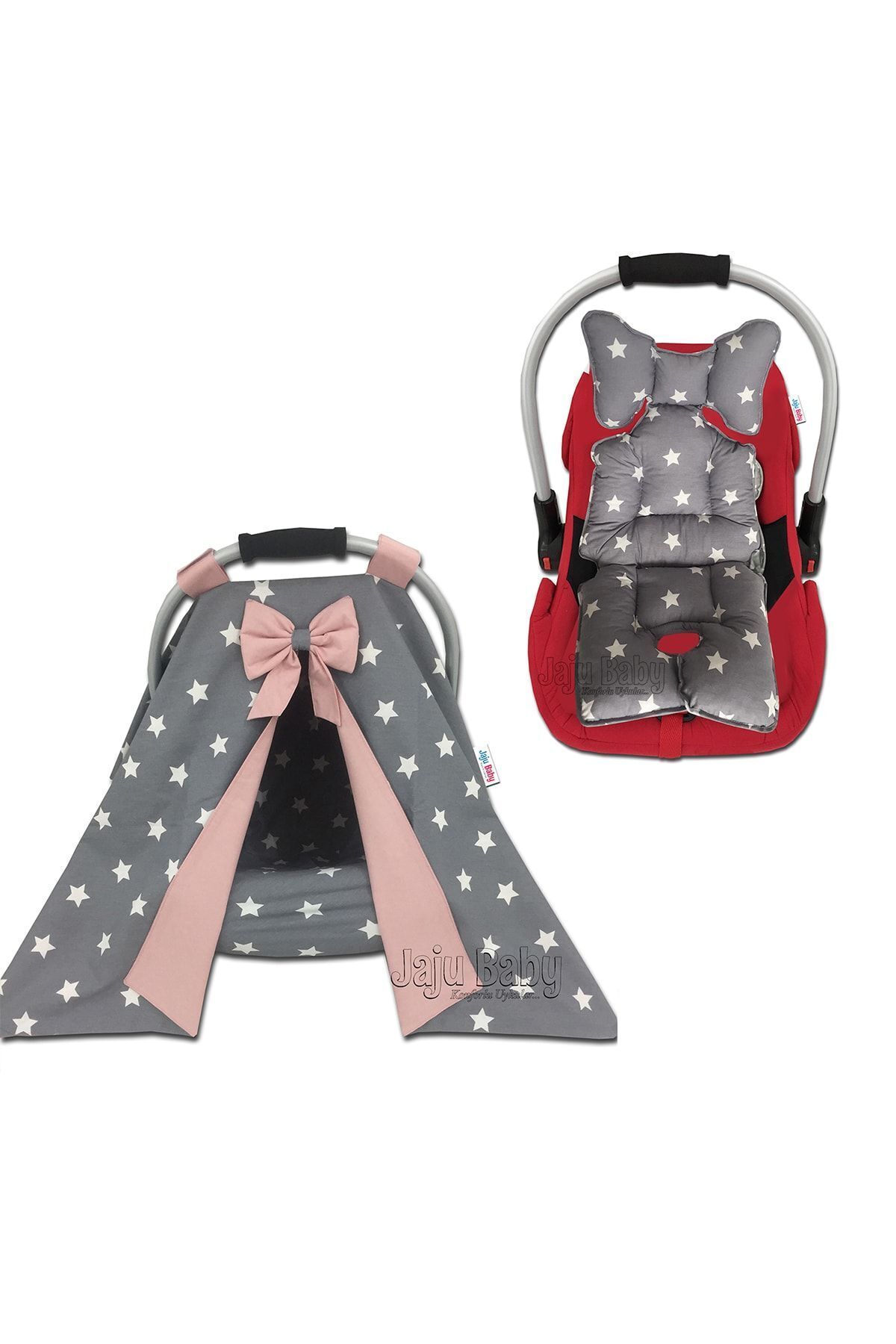 Gray-Powder Star Stroller Cover Bed Sheet and Stroller Cushion Set of 3