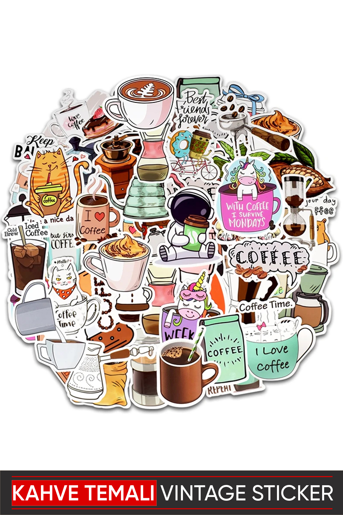 Vox Art Vintage Sticker 50'li- Coffee Etiket 5-7cm