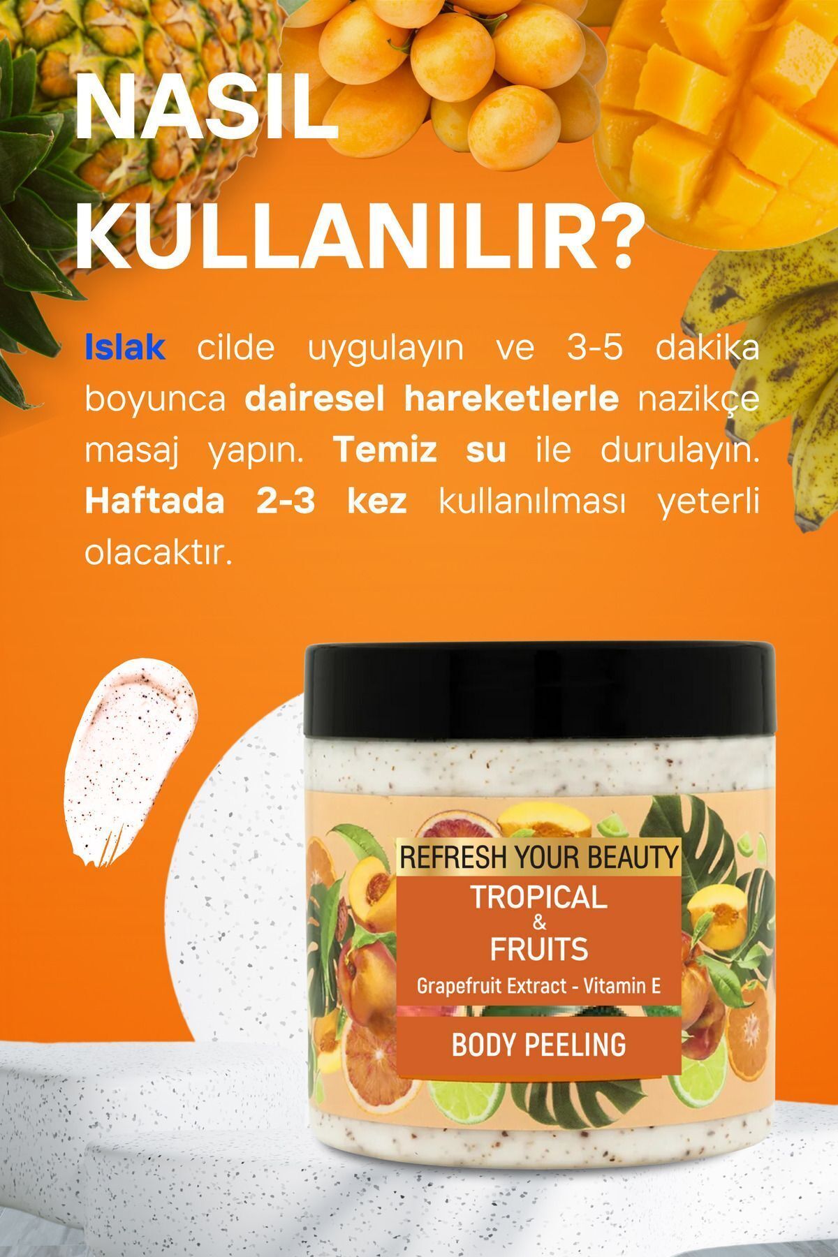Tropikal Meyveli Vücut Peelingi, Greyfurt Özü ve E Vitamini ile Canlı Ferahlık, 500ml — ORS-BDYPLNG-06 — تصویر 3 از 8