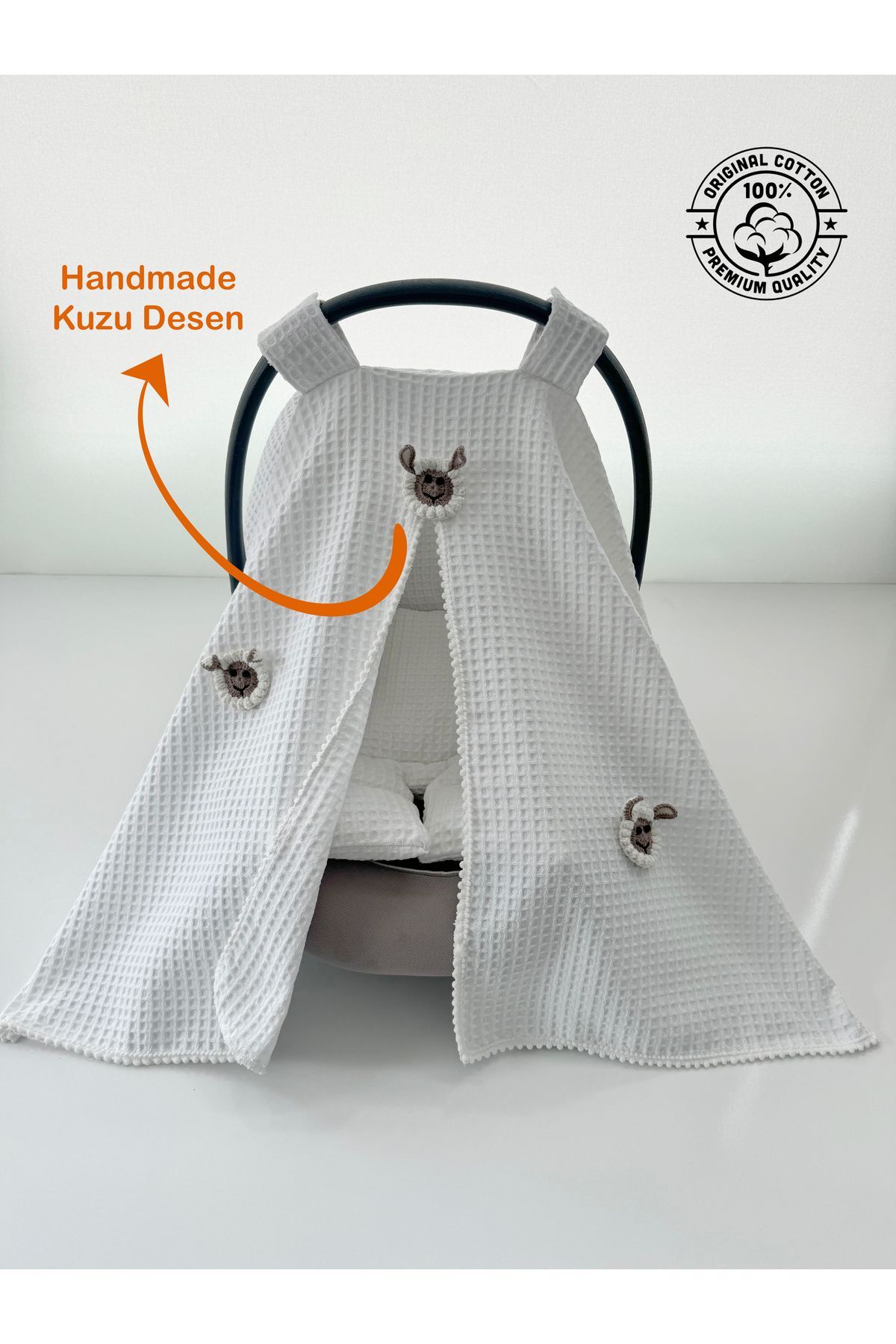 Genel Markalar Puset Örtüsü Ve Minderi Beyaz Waffle Kumaş Organik Kuzu Tasarım fotoğrafı 4 (önizleme)