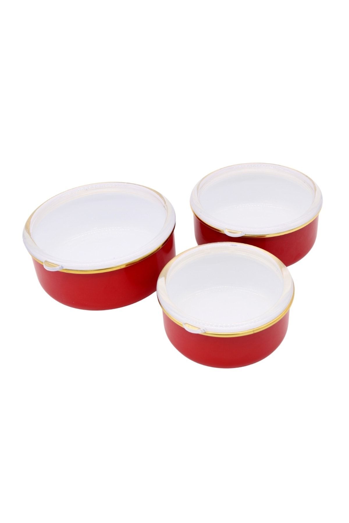 Üçlü Saklama Kabı Seti Emaye Gold Kırmızı