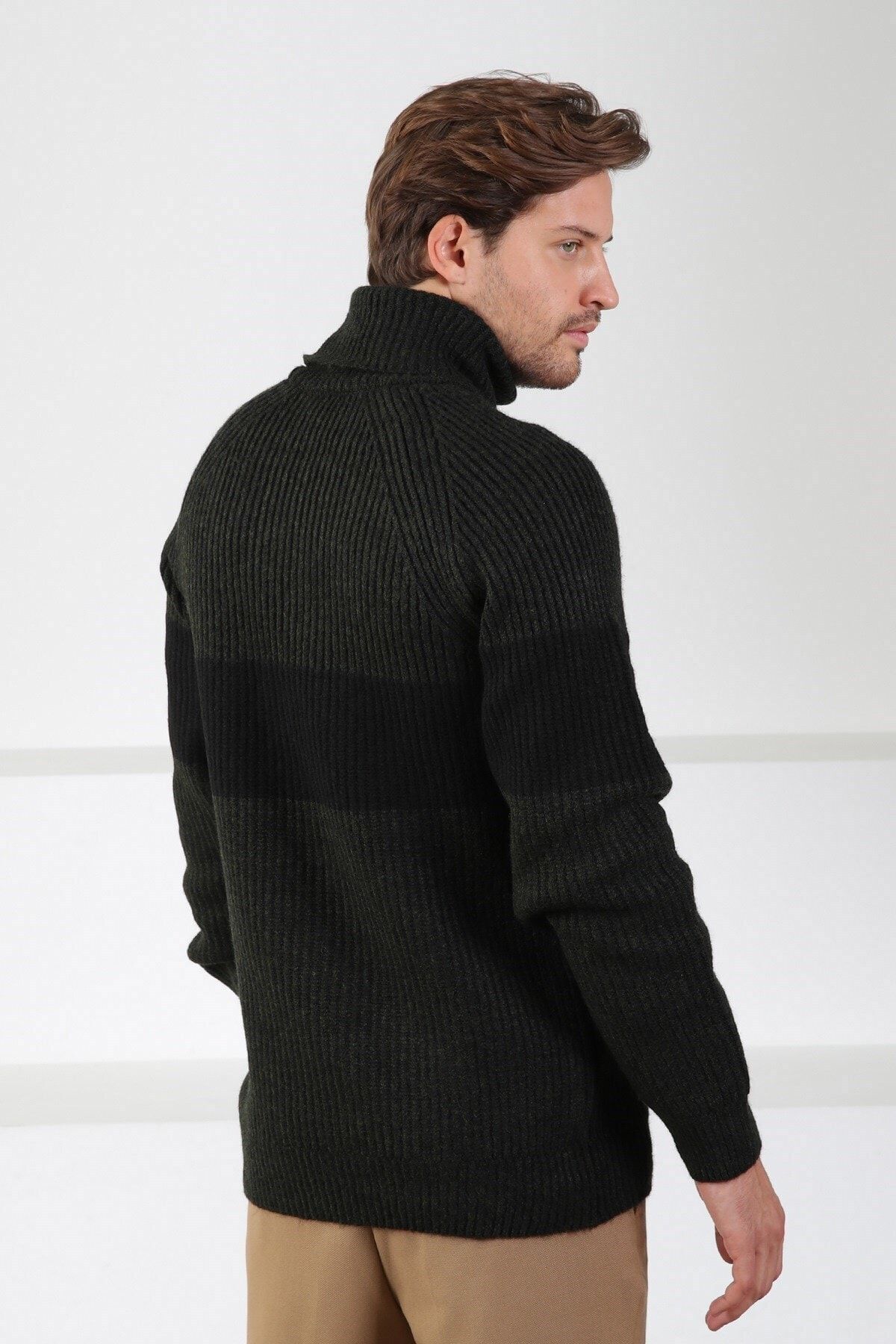 Ferraro-Khaki/black Turtleneck Alpaca Wool Sweater 6