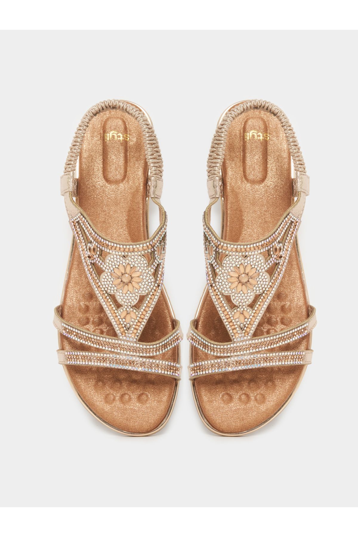 Styli-Rhinestone Embellished Wedge Sandals 3