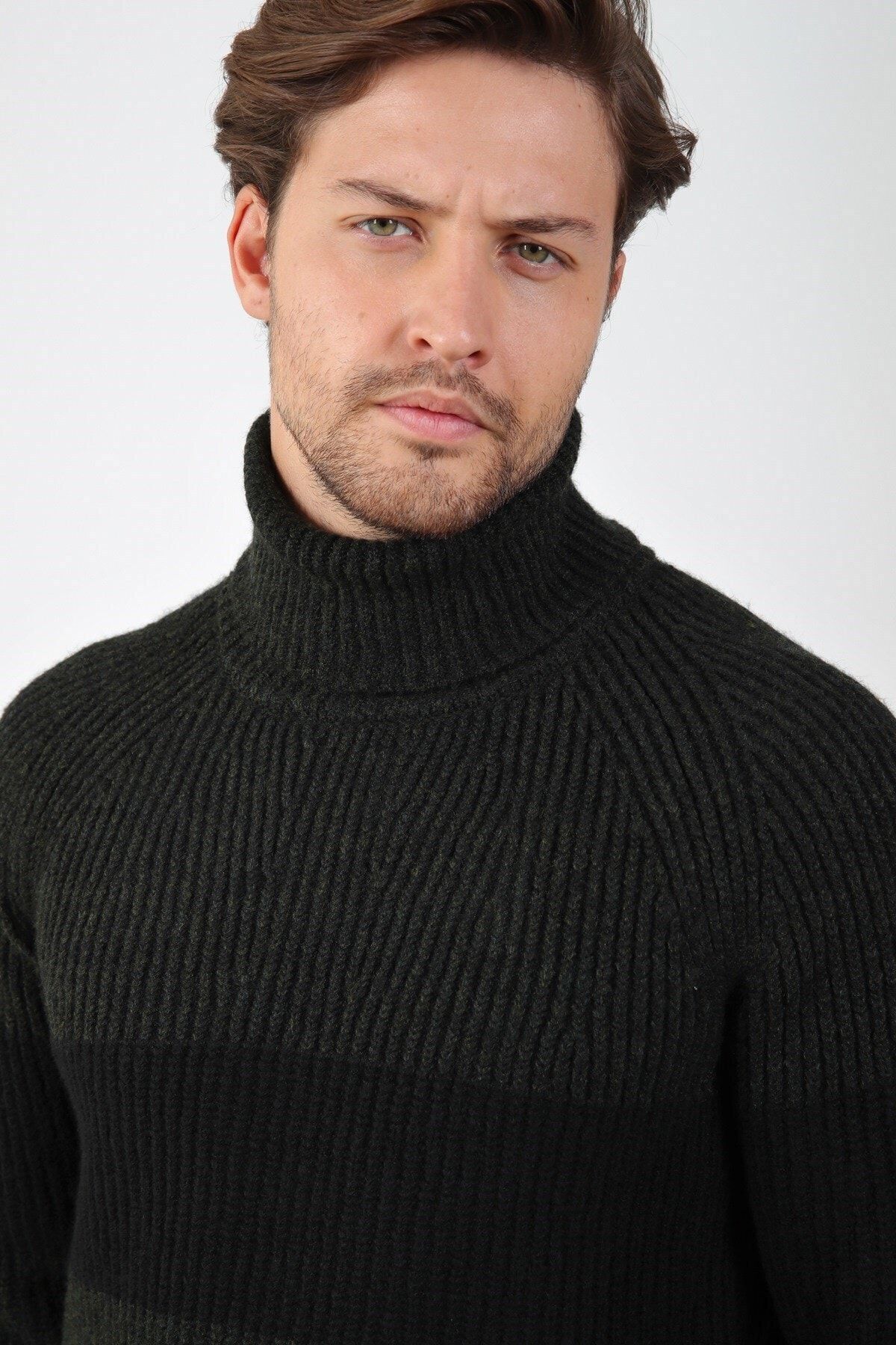 Ferraro-Khaki/black Turtleneck Alpaca Wool Sweater 4