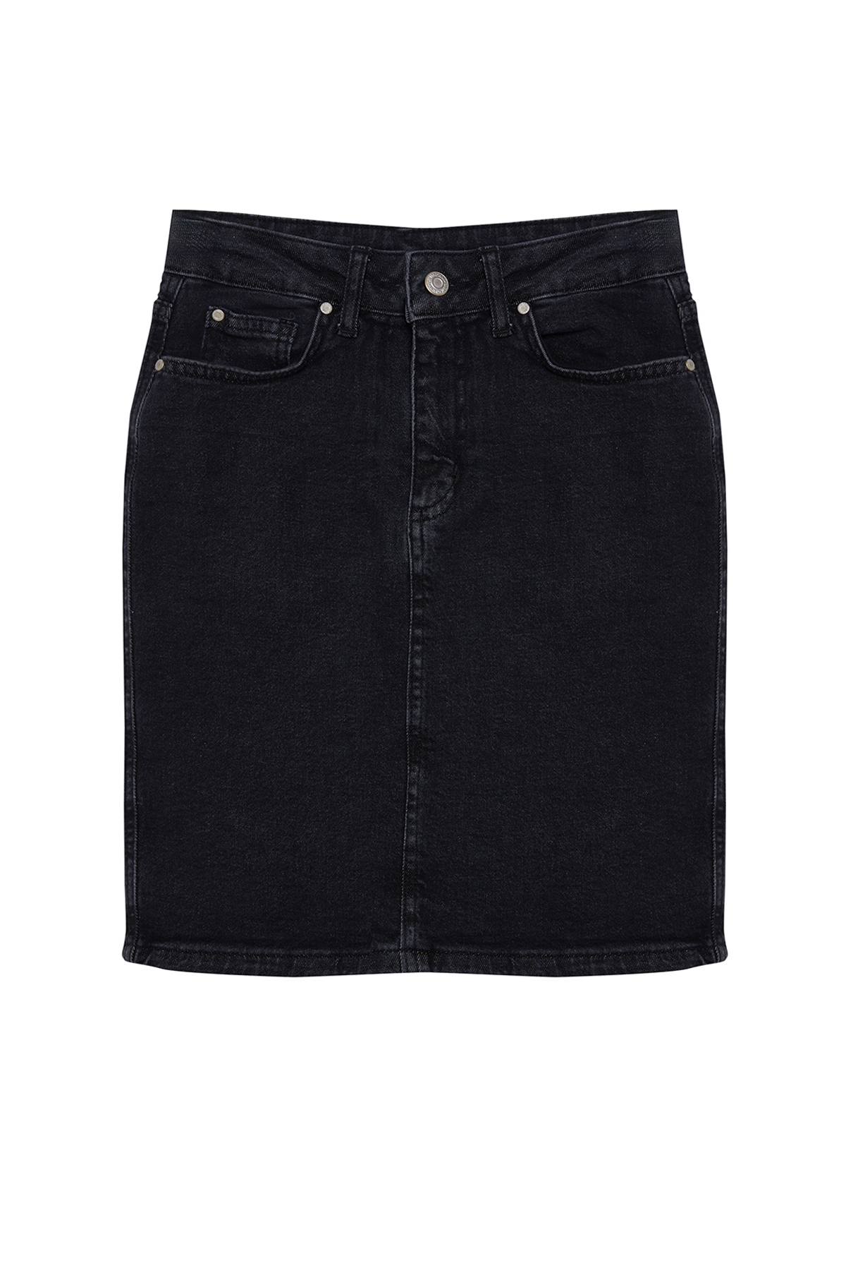 Trendyolmilla  Siyah Yüksek Bel Mini Comfort/Esnek Denim Etek TWOSS20ET0241 - Görsel 6