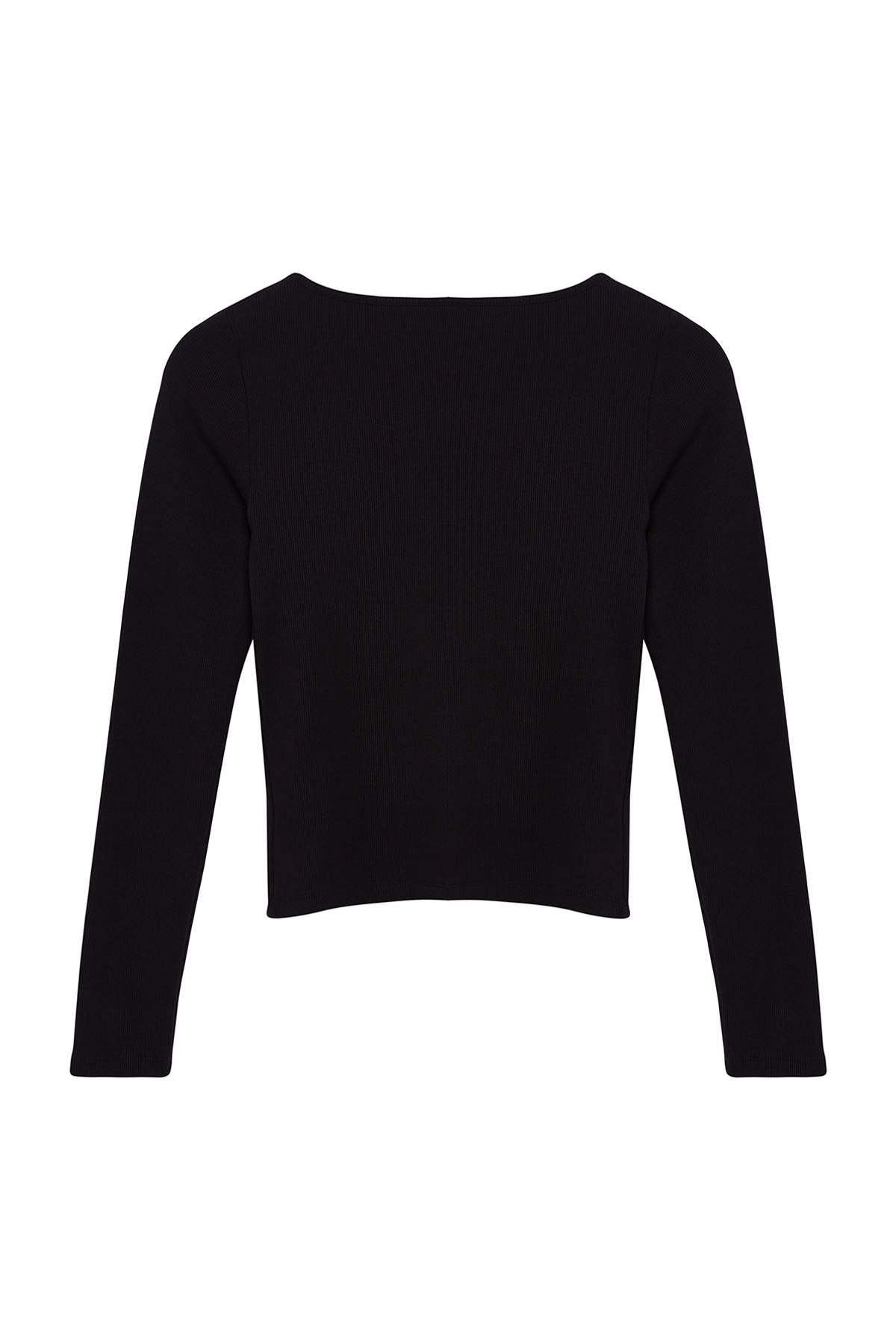 Trendyolmilla  Siyah Düğme Detaylı Bisiklet Yaka Fitilli Esnek Regular Boy Örme Bluz TWOAW25BZ00030 - Görsel 7