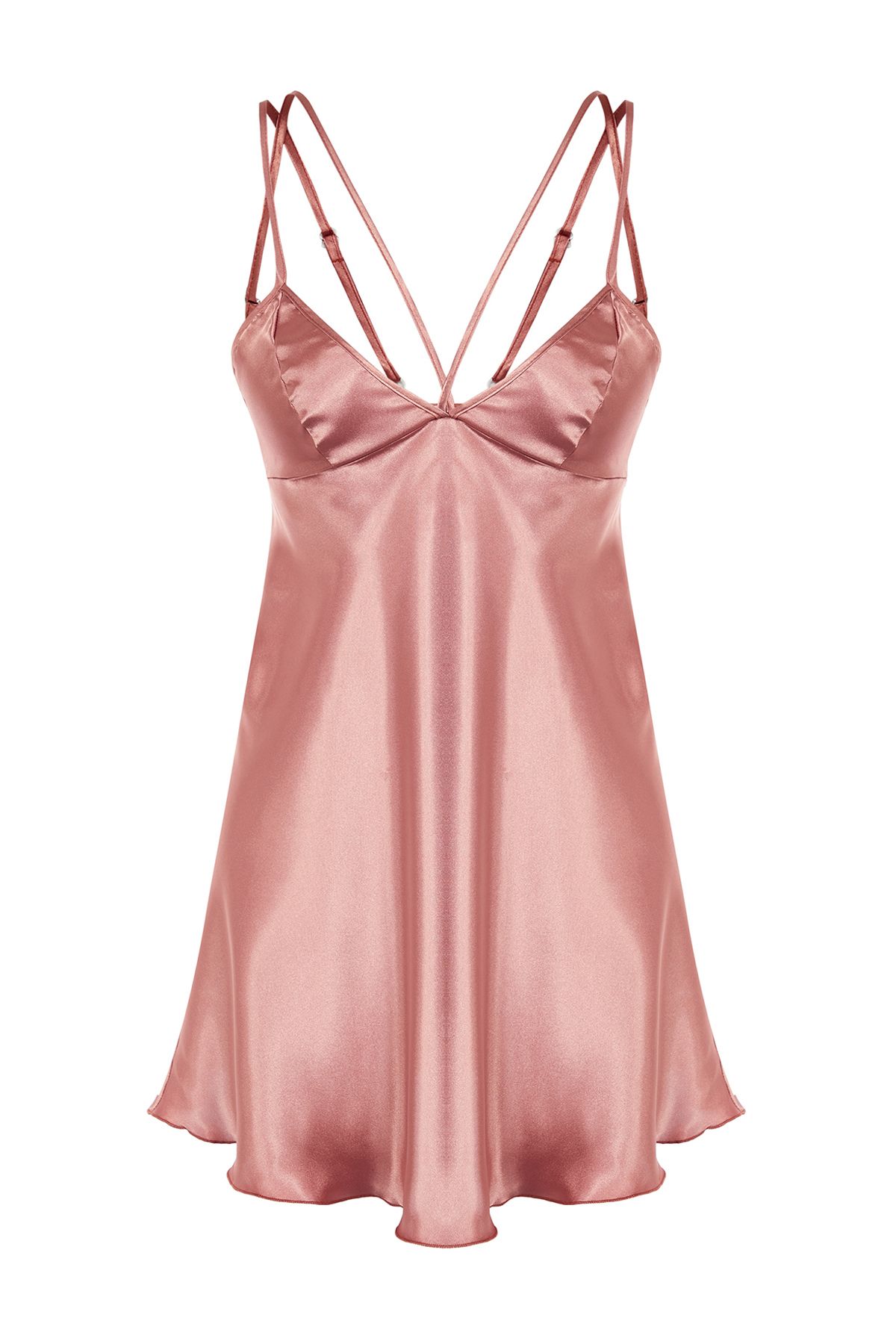 Trendyol Collection-Schickes Nachthemd aus Satin mit Seilträgern und Paspelierung, THMAW24LL00001 6