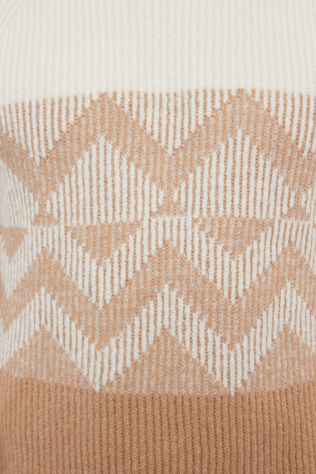 Edit by Trendyol-Sweter z dzianiny etnicznej – Camel Regularny okrągły dekolt TMNAW25KZ00030 4