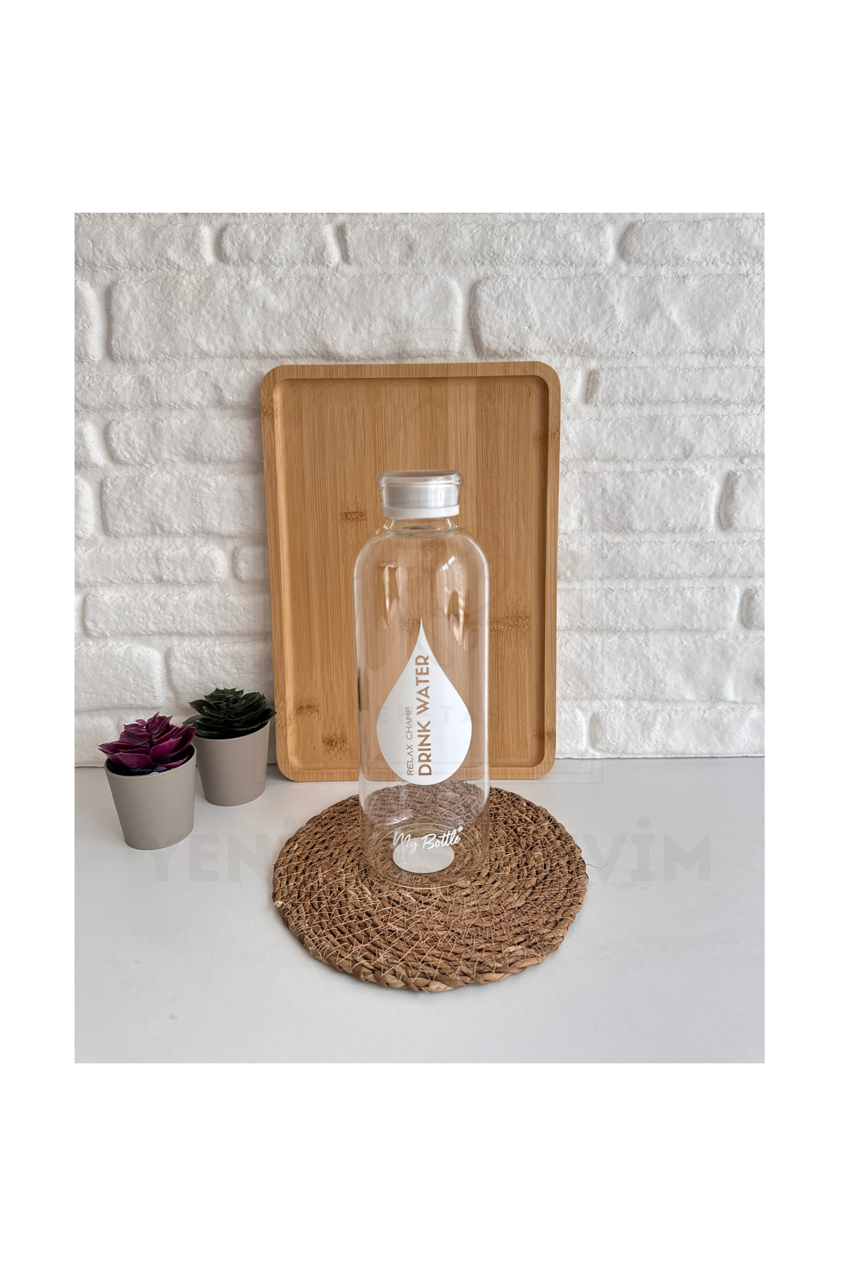 1 Adet 1000 ml (1 Litre) Hacimli Cam Su Şişesi Matarası