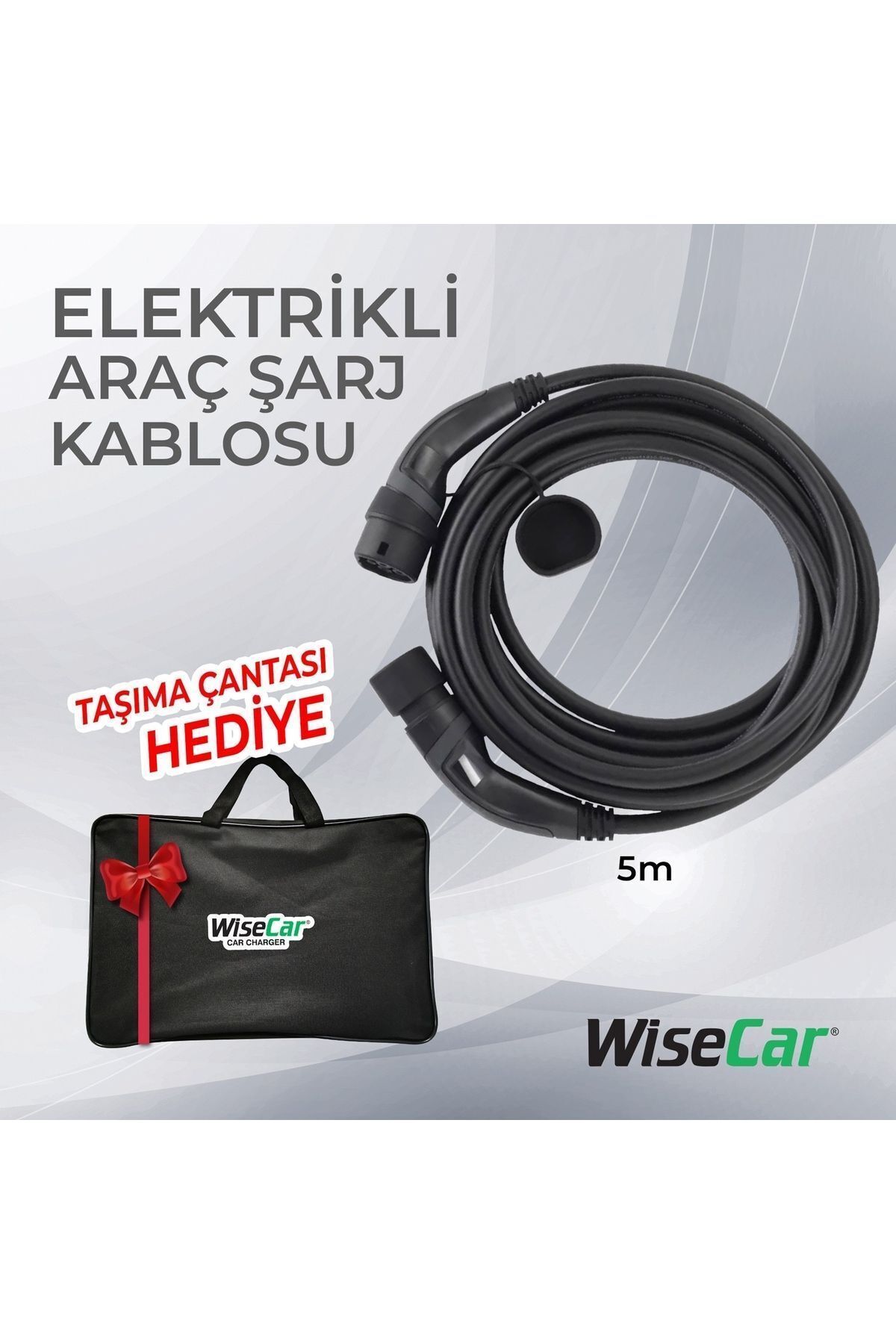WiseCar Elektrikli Araç Şarj Kablosu Tip 2 - 3faz, 32a , 22kw, 5m