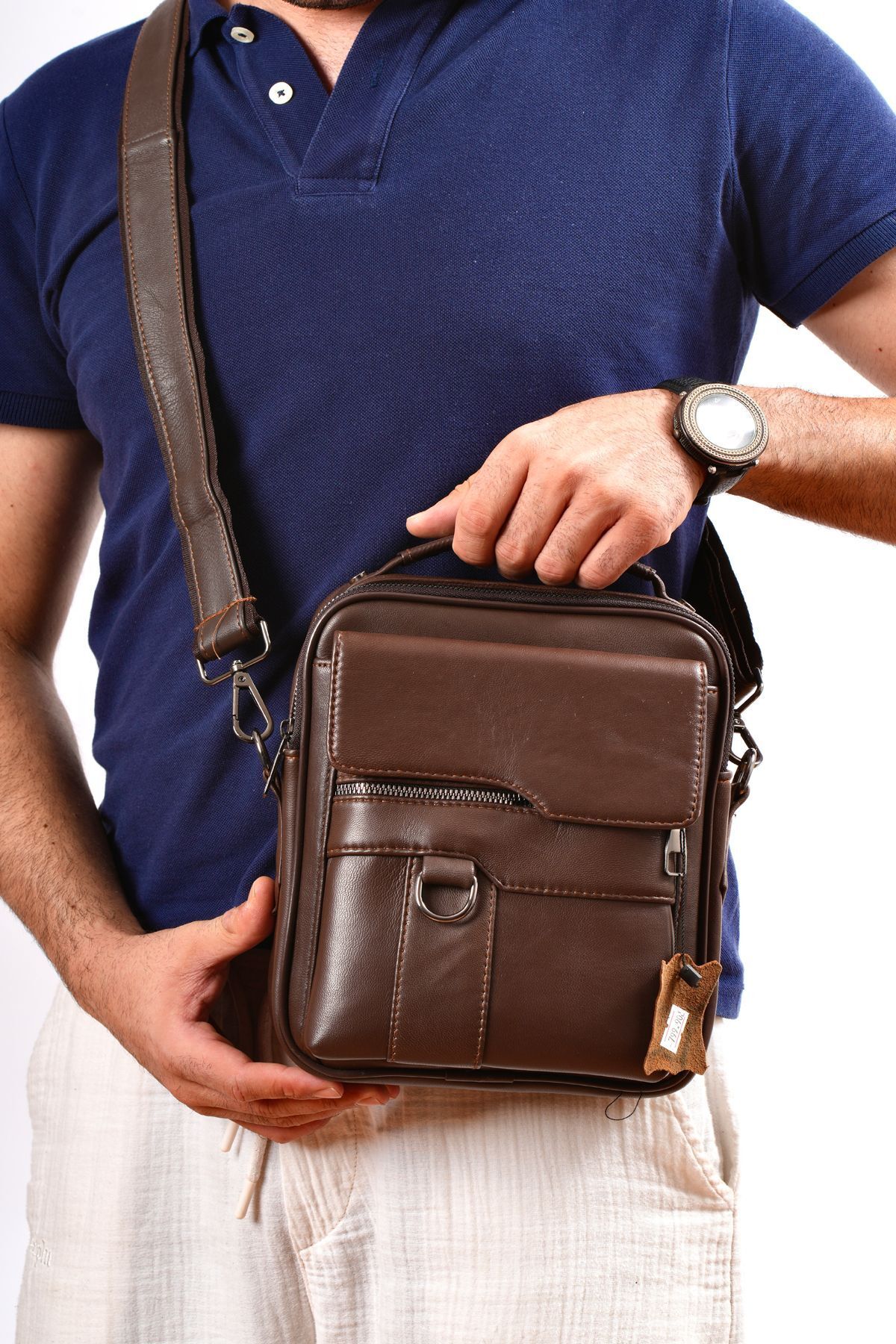 CüzCan-Wiexer Men's Hand and Shoulder Bag - Brown Genuine Leather 2