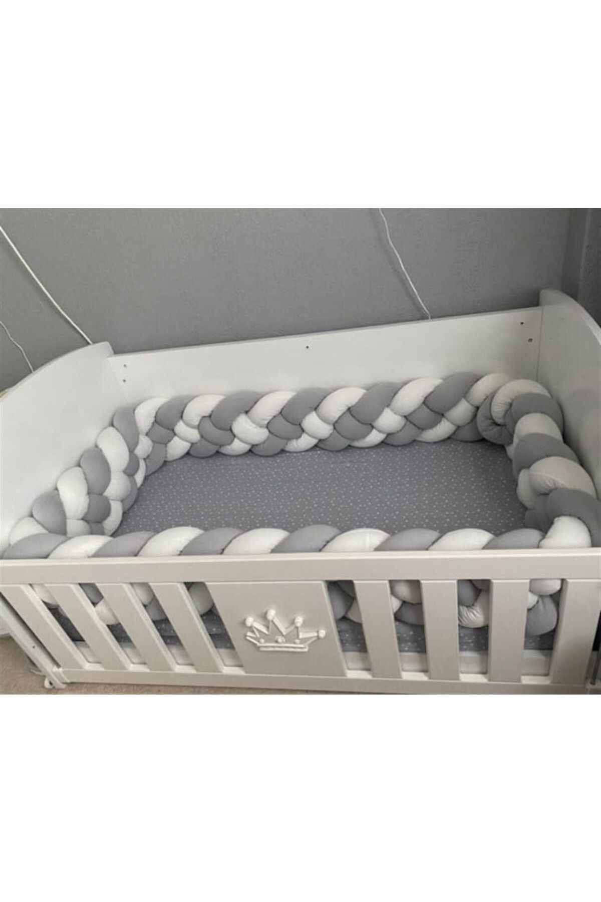 Gri-beyaz Renk 90x190 4 Örgü Montessori/beşik Koruma Yatak Koruyucu Özel Tasarım