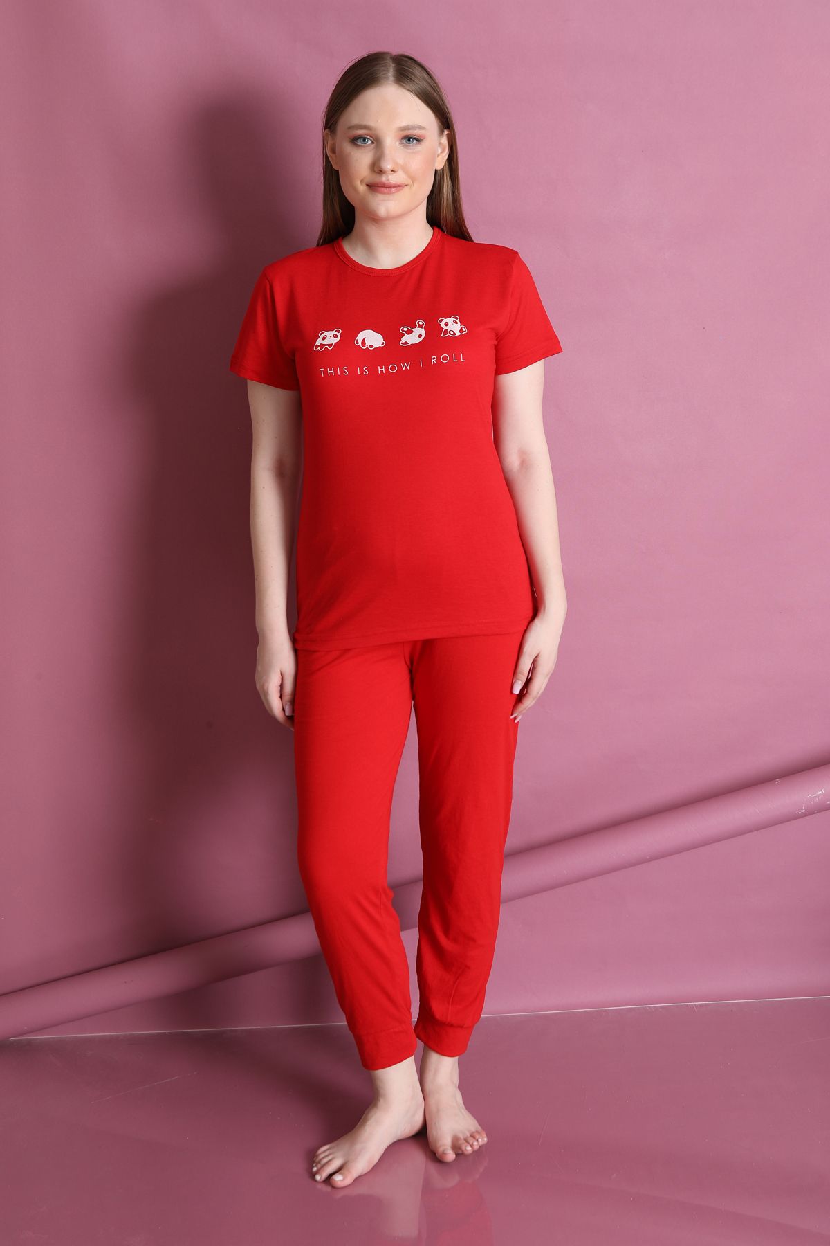 FAMES PİJAMA-Panda Patterned Short Sleeve Pajama Set 4