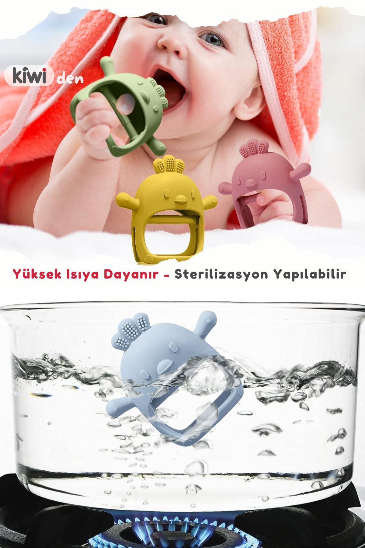 Kiwi Chicken Bebek Diş Kaşıyıcı Emzik Uçlu Eldiven Şeklinde Oyuncak Dişlik, Dark Pink Renk fotoğrafı 6 (önizleme)