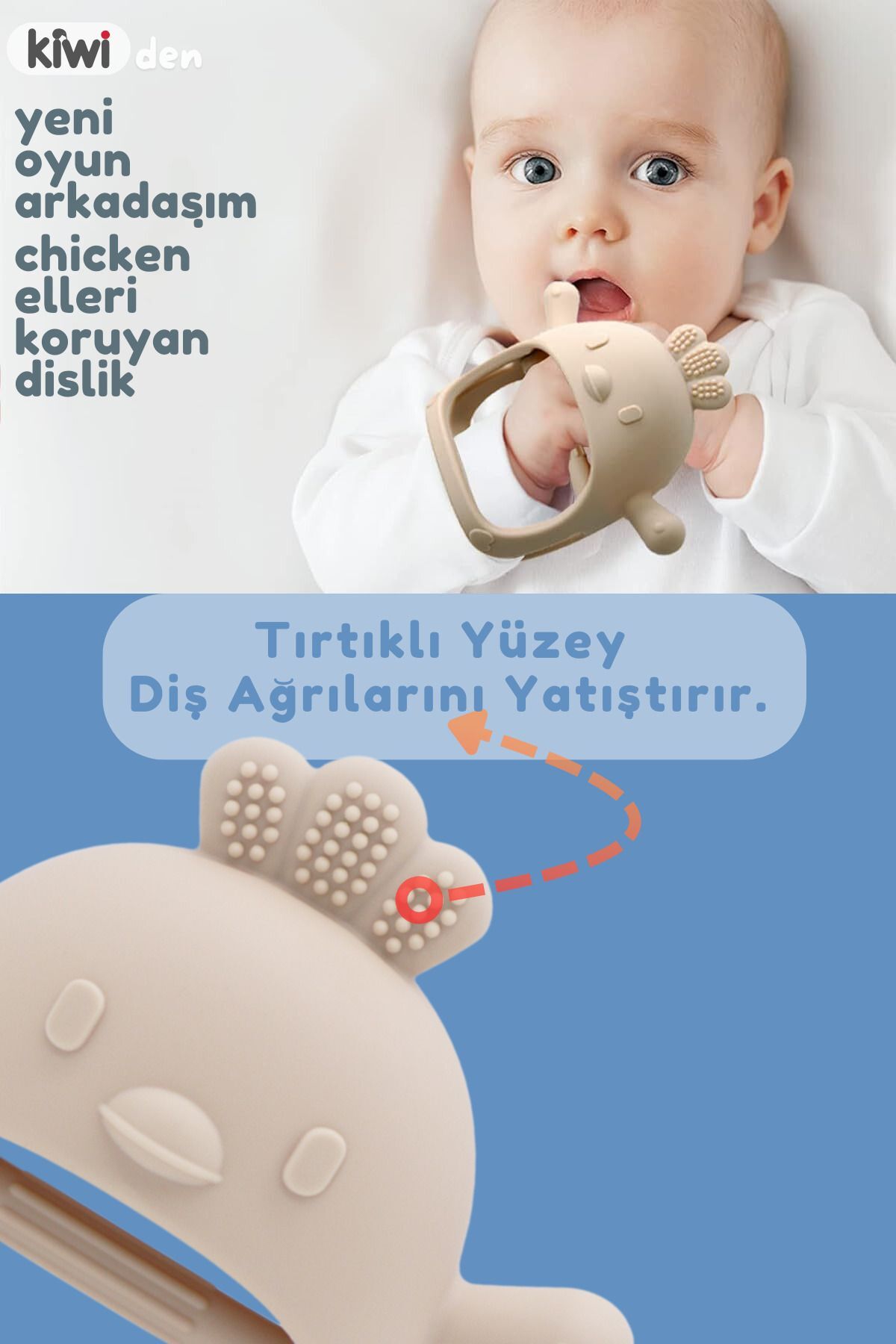Kiwi Chicken Bebek Diş Kaşıyıcı Emzik Uçlu Eldiven Şeklinde Oyuncak Dişlik, Olive Renk fotoğrafı 5 (önizleme)