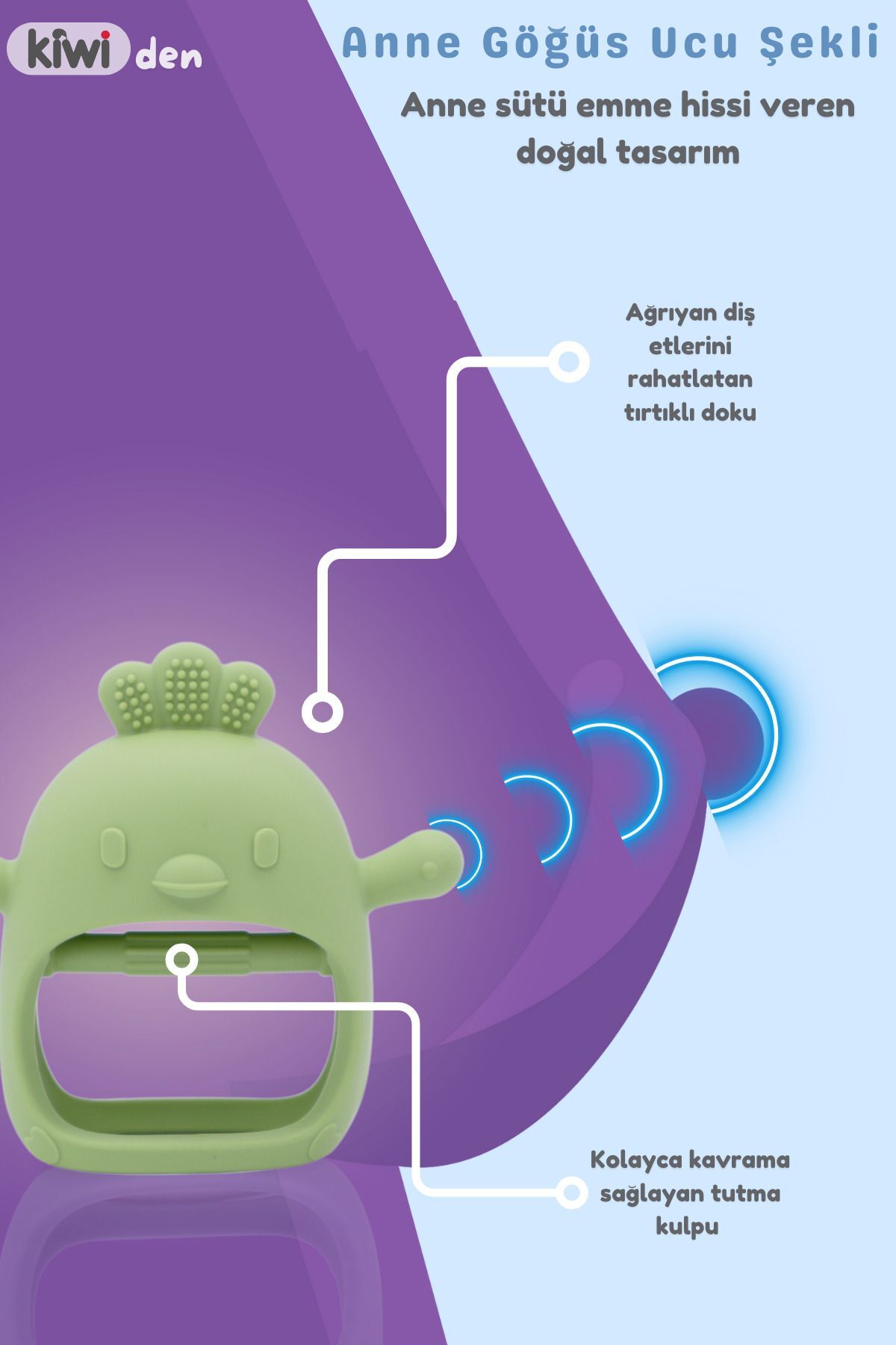 Kiwi Chicken Bebek Diş Kaşıyıcı Emzik Uçlu Eldiven Şeklinde Oyuncak Dişlik, Olive Renk fotoğrafı 2 (önizleme)