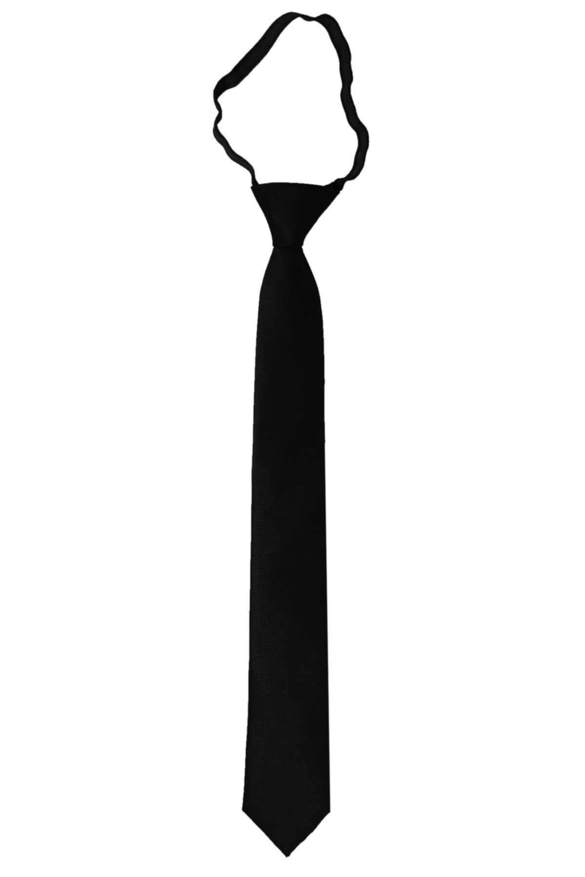 BLC Basic Line Co.-Black Color Elastic Ready Tied 6 Cm Wide Dobby Tie 4