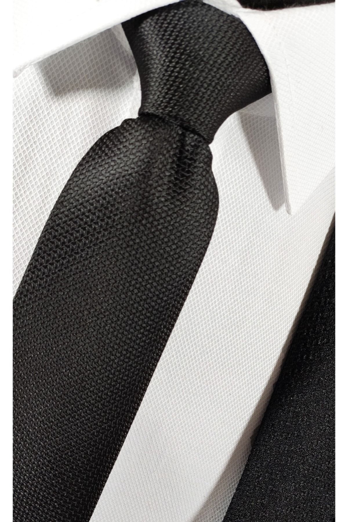 BLC Basic Line Co.-Black Color Elastic Ready Tied 6 Cm Wide Dobby Tie 2