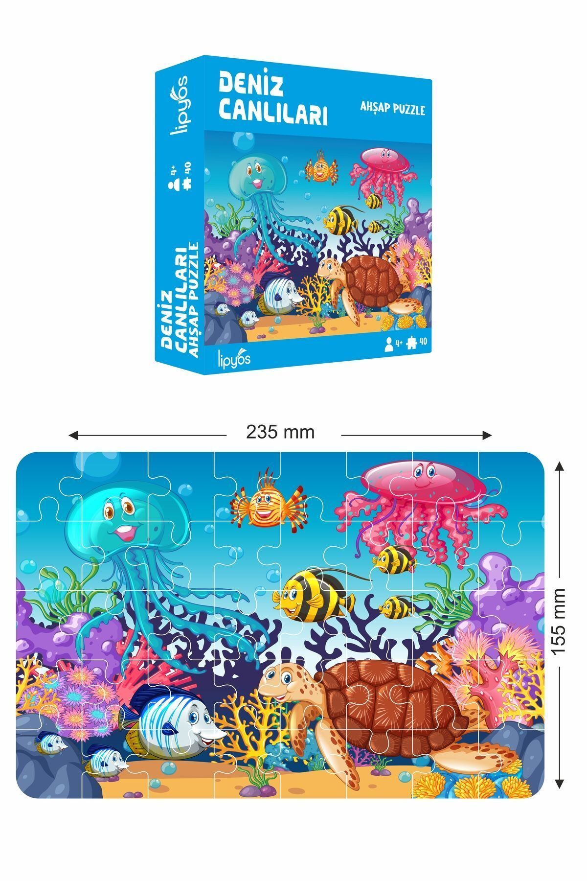 LİPYOS Deniz Canlıları, Kaplumboğa, Ahtapot 40 Parça Mini Ahşap Puzzle fotoğrafı 3 (önizleme)